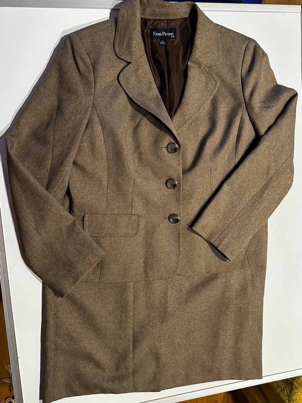 Evan Picone Suit Jacket Blazer Skirt 2pc Set Brown Sz 14 Career Office Formal